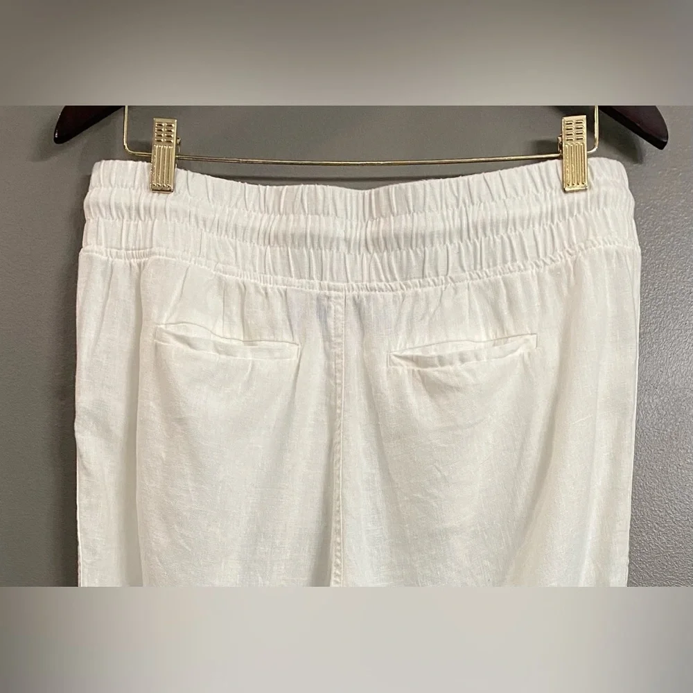 Athleta White Linen 100% Drawstring Cabo Joggers with Zip Pockets Size 10